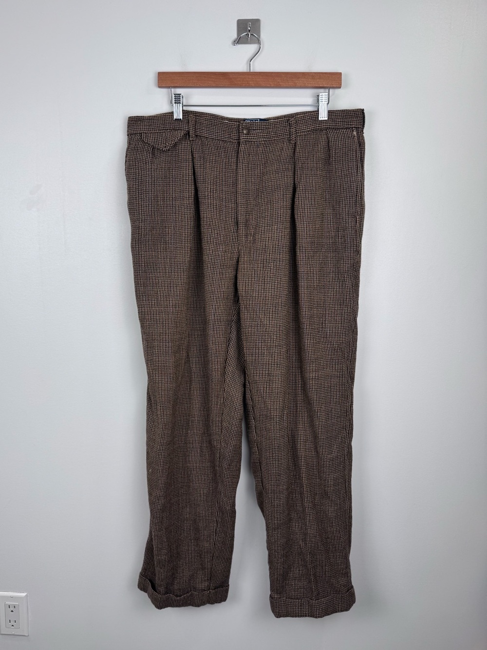 VTG Polo Ralph Lauren Made in USA Men Houndstooth Wool Pleated Pant Size 38
